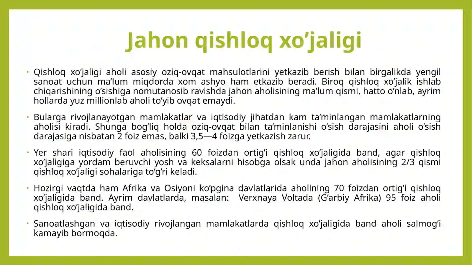 JAHON IJTIMOIY-IQTISODIY GEOGRAFIYASI FANIDAN KURSISHI TAQDIMOTI 2