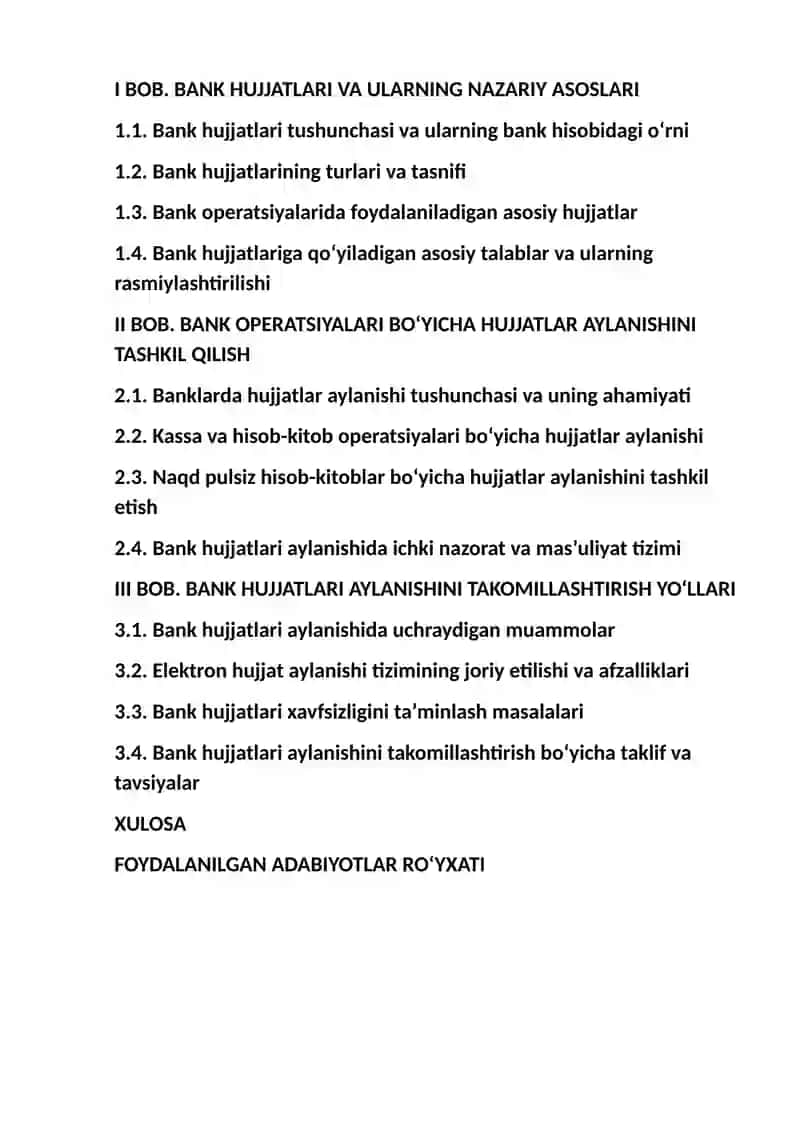 Bank hujjatlari va bank operatsiyalari bo‘yicha hujjatlar aylanishini tashkil qilinishi 2