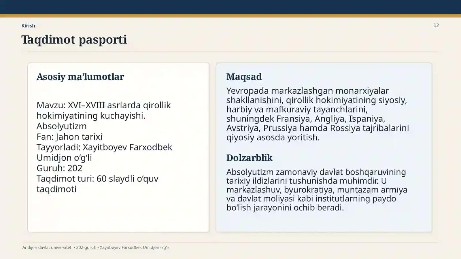 XVI–XVIII asrlarda qirollik hokimiyatining kuchayishi. Absolyutizm 2