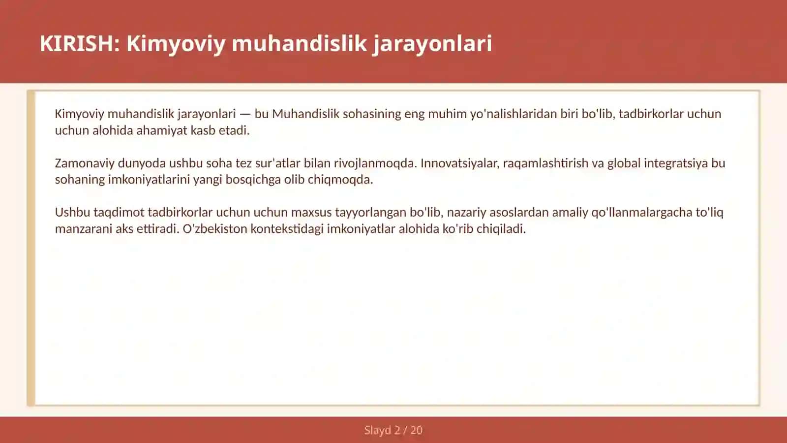 Kimyoviy muhandislik jarayonlari 2