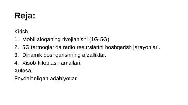 5G Tarmoqlari Radio Resurslarini Dinamik Boshqarish Hisob-kitoblari 2