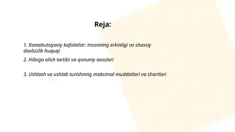 Insonning Erkinligi va Shaxsiy Daxlsizlik Huquqining Kafolatlati 2