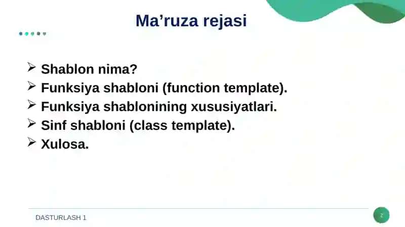 FUNKSIYA VA SINF SHABLONLARI 2