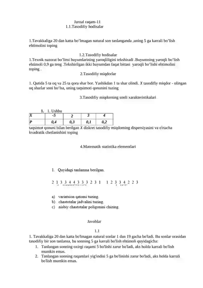 Matematika va axborot texnologiyalari variant 2