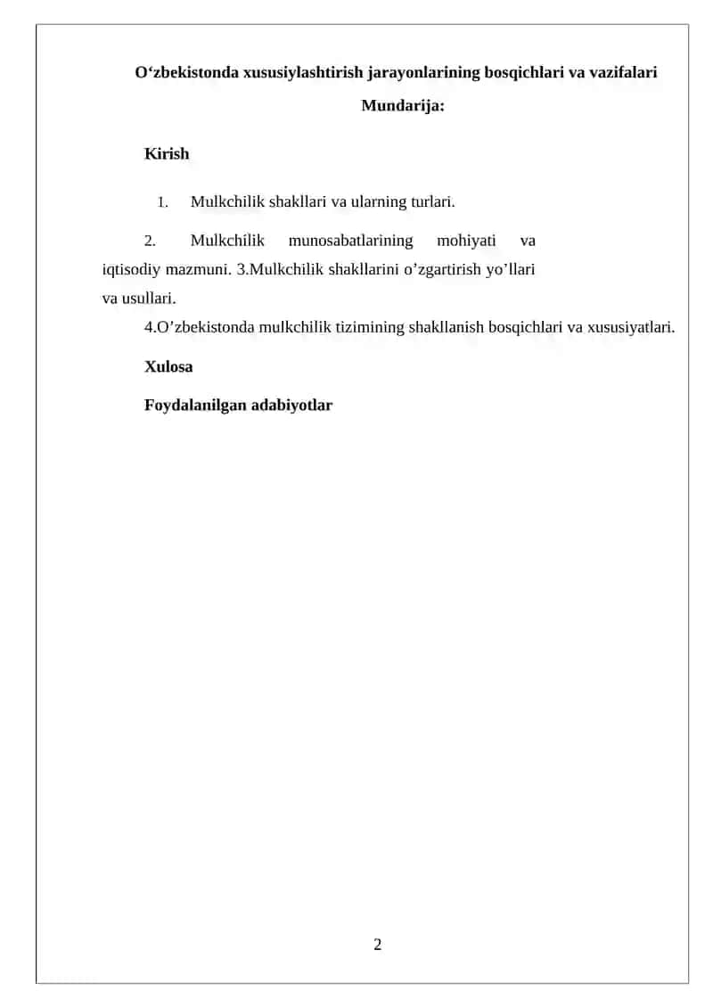Mulkchilik shakllarini o’zgartirish yo’llari va usullari 2