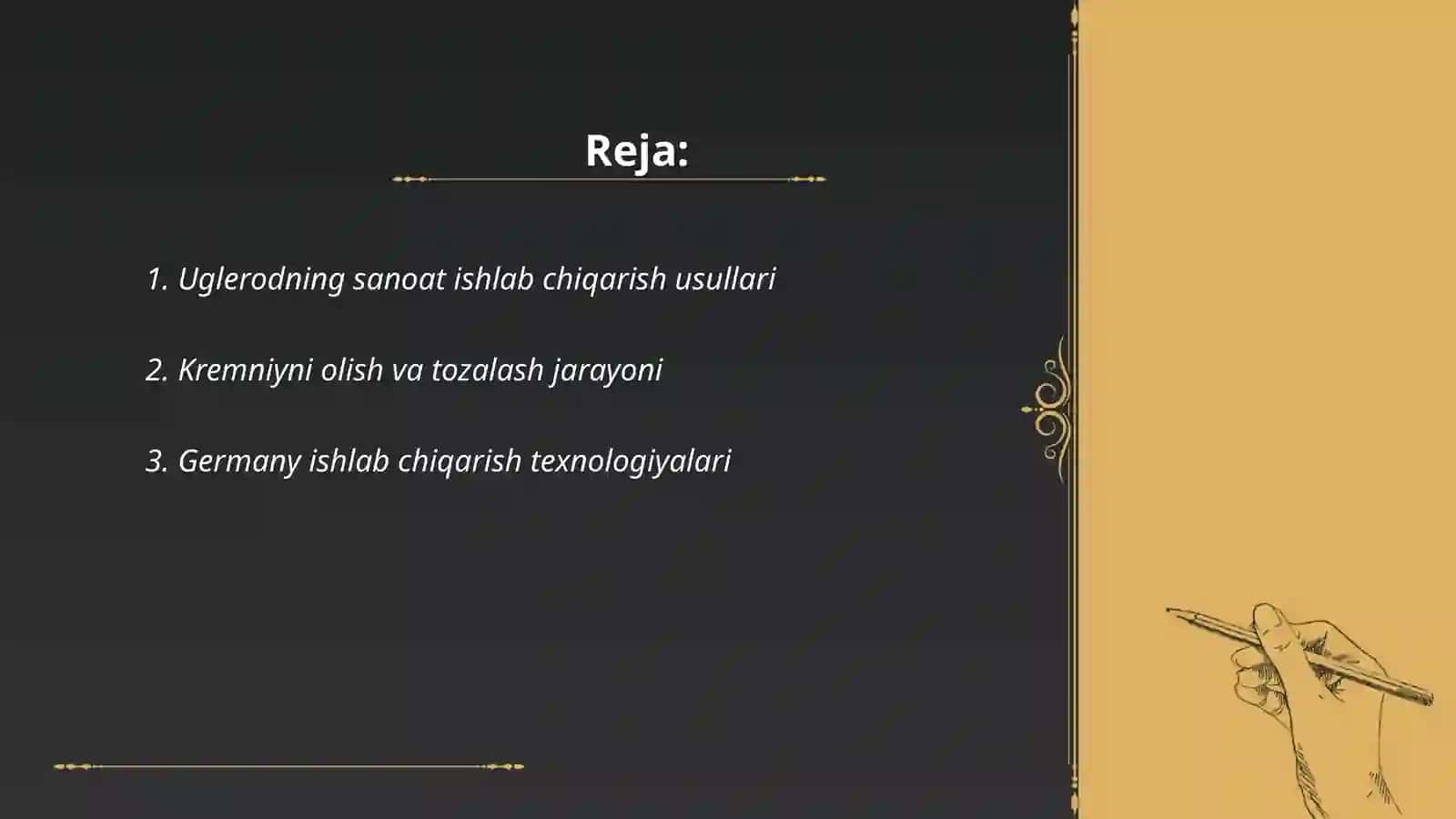 6-A guruh elementlari uglerod kremniy germany va qoʻrgʻoshin metallarni ishlab chiqarish texnologiyalari 2