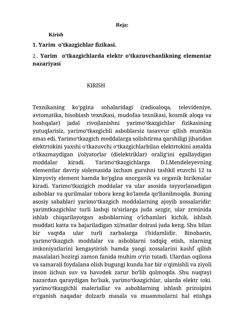 Yarim o’tkazgichlarda elektr o’tkazuvchanlikning elementar nazariyasi 2