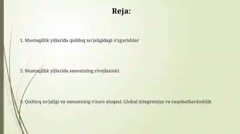 Mustaqillik yillarida qishloq xo'jaligi va sanoat sohasidagi o'zgarishlar 2
