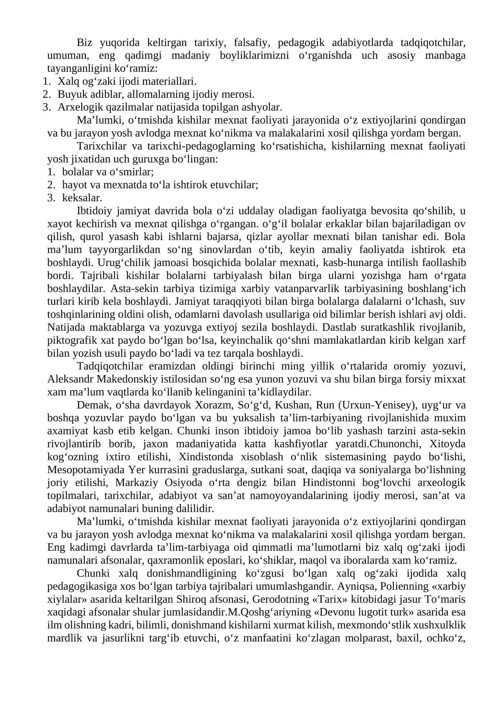 Hozirgi zamon fanshunosligida pedagogikani davrlashtirish. Eng qadimgi davrlardan VII asrgacha ta’lim-tarbiya va pedagogik fikrlar 2