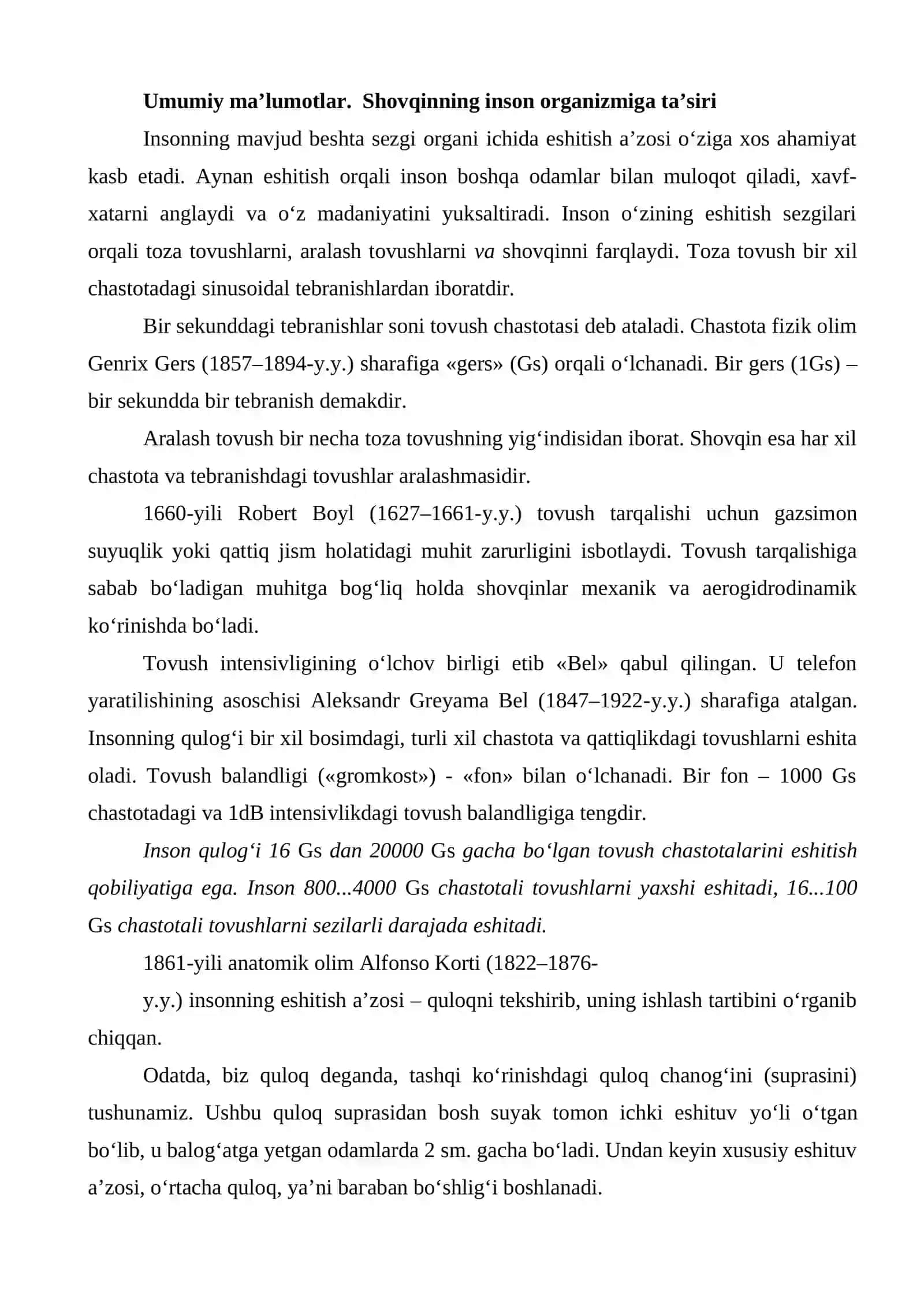 Shovqin va tebranishning fizik va fiziologik xususiyatlari 2