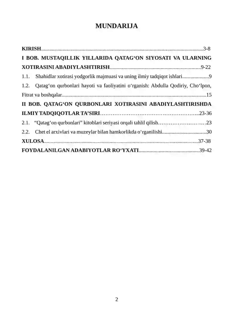 MUSTAQILLIK YILLARIDA QATAG‘ON QURBONLARI XOTIRASIGA BAG‘ISHLANGAN TADQIQOTLAR TAHLILI 2