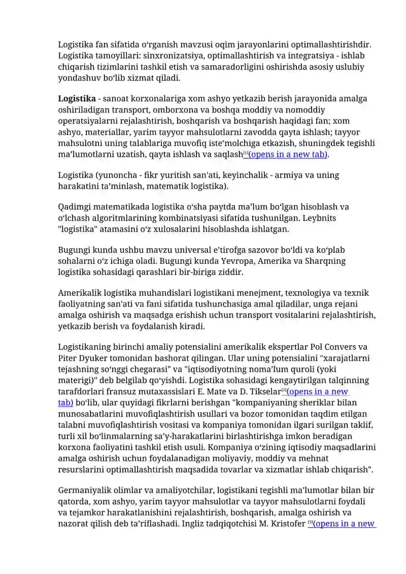 LOGISTIKA FANINING MOHIYATI, MAQSADI VAZIFALARI. LOGISTIKA TIZIMINING ZAMONAVIY KONTSEPTSIYASI 2