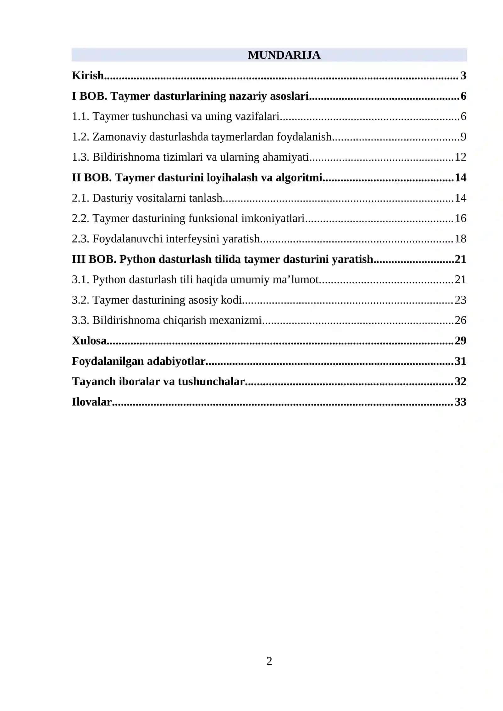 Taymer dasturini loyihalash va algoritmi 2