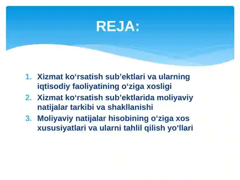 Xizmat ko‘rsatish sub’ektlarida moliyaviy natijalar hisobining o‘ziga xos xususiyatlari. 2