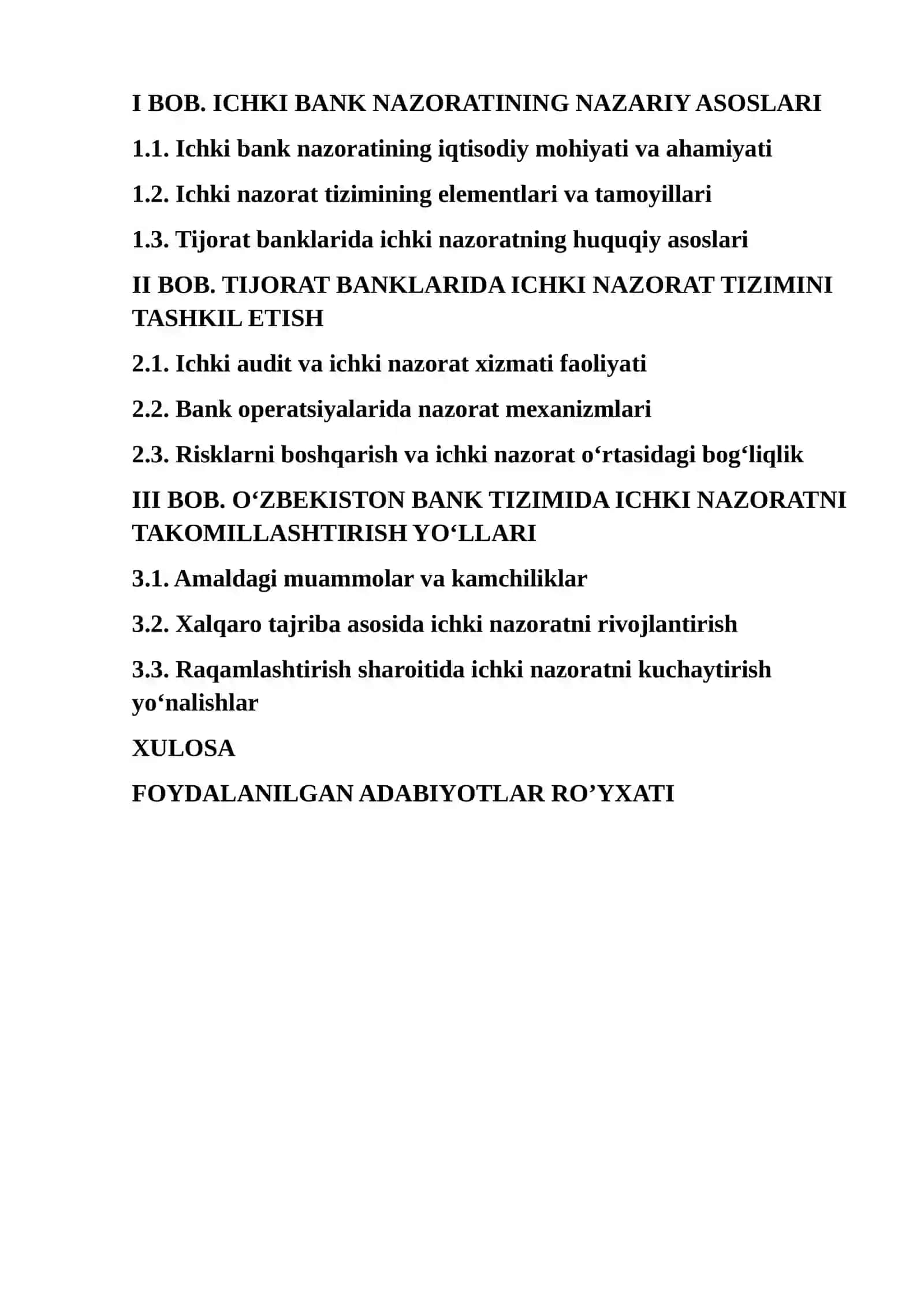 ICHKI BANK NAZORATI VA UNI TAKOMILLASHTIRISH 2