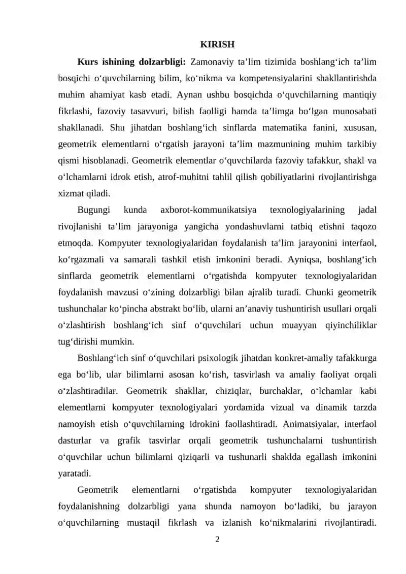 Boshlang'ich sinflarda geometrik elementlarni o'rgatishda kompyuter texnologiyalardan foydalanish 2