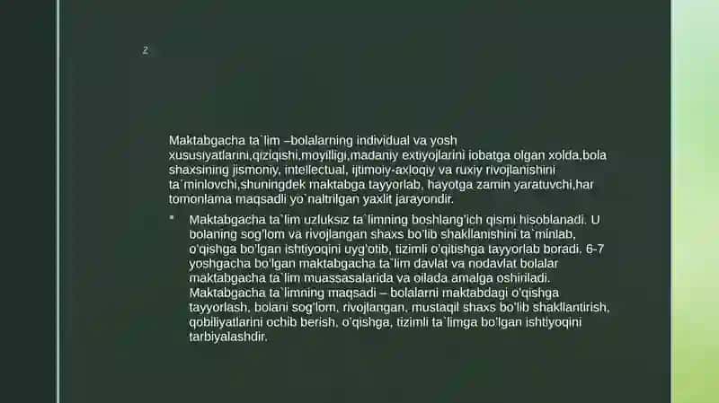 Ijtimoiy maktabgacha ta'limni tashkil etish 2