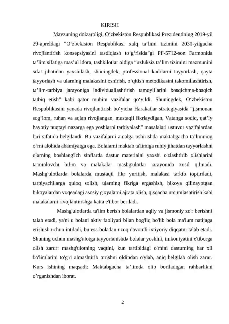 ILK QADAM"DAVLAT O’QUV DASTURI ASOSIDA MAKTABGACHA TA’LIM TASHKILOTLARIDA FAOLIYAT MARKAZLARIDA TA’LIM JARAYONLARINI TASHKILLASH 2