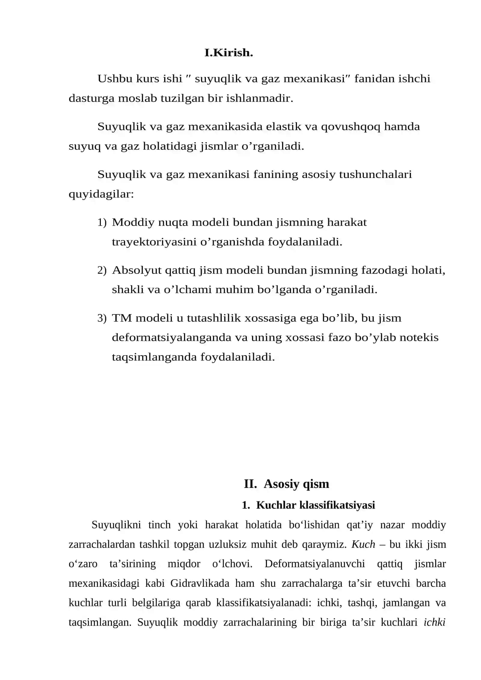 Kuchlar klassifikatsiyasi. Kuchlanish tenzori 2
