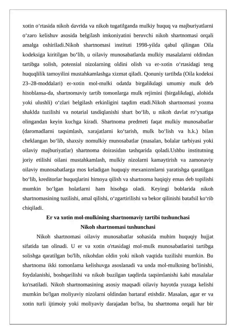 Er va xotin mol-mulkining shartnomaviy tartibi 2