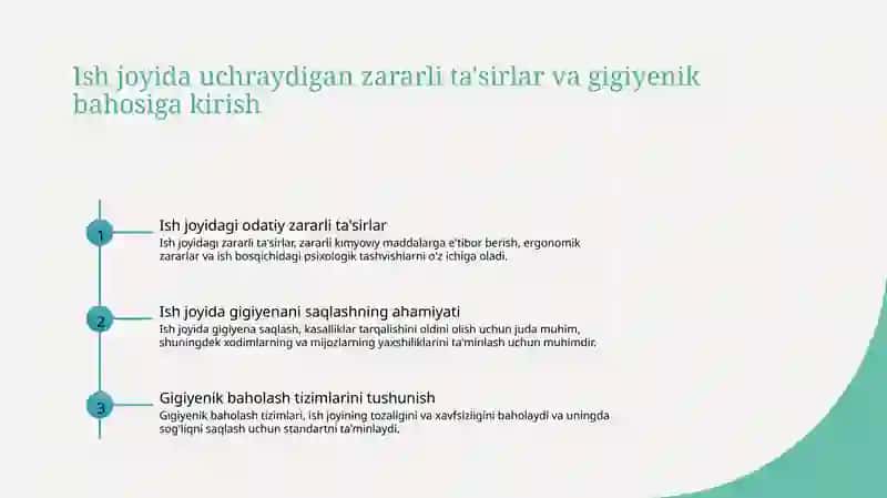 Ish joyida uchraydigan zararli ta'sirlar va gigiyenik bahosiga kirish 2
