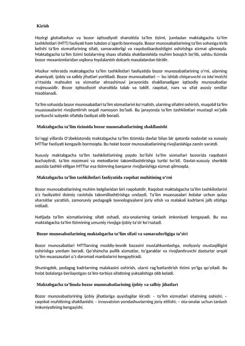 Maktabgacha ta`lim tashkilotlari faoliyatida bozor munosabatlarining o`rni 2