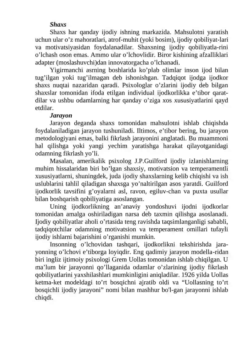Ijodkorlikning “4 P” modeli 2