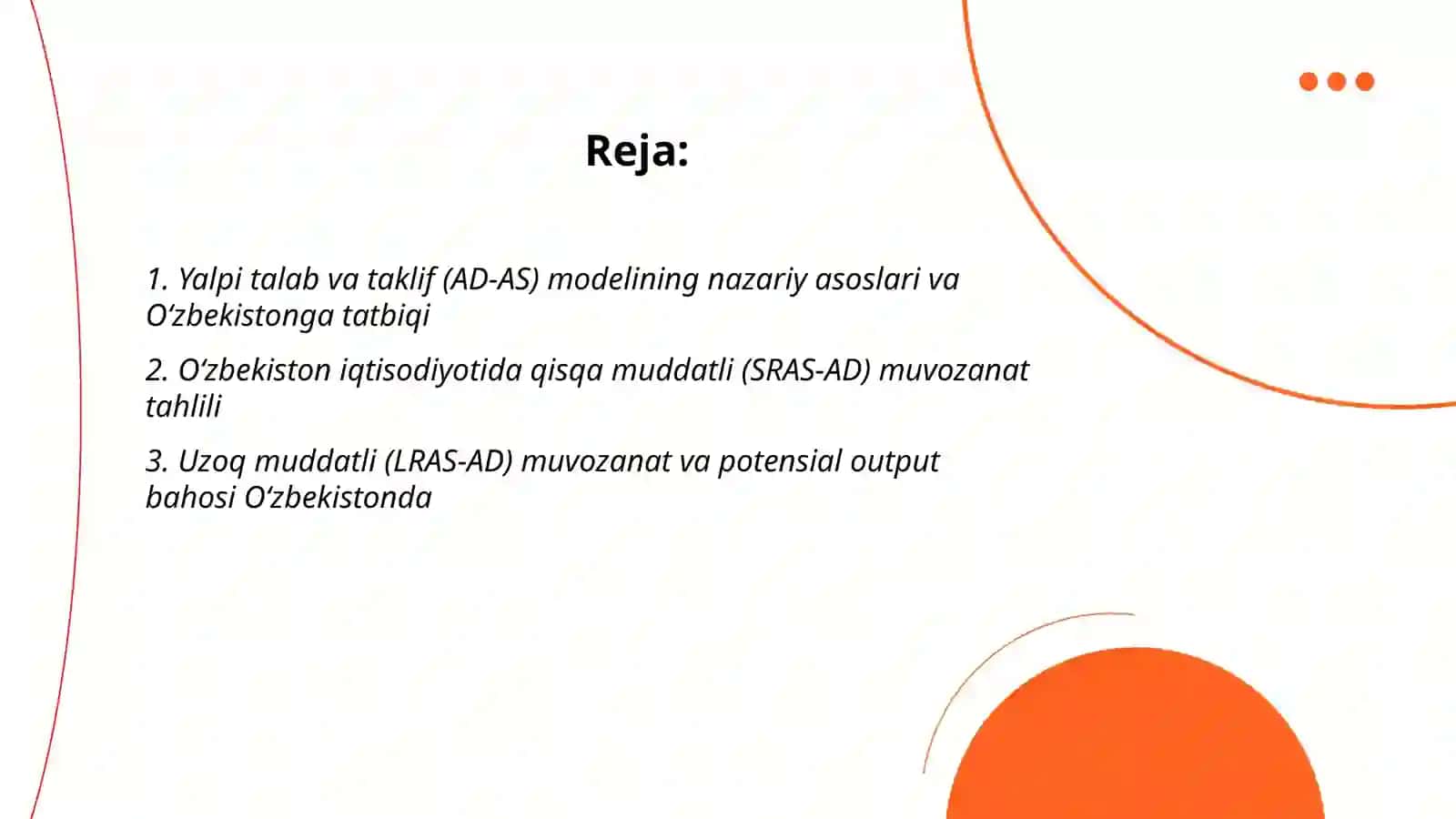 Yalpi talab va taklif modeli asosida O'zbekiston iqdisodiyotining muazanat holati 2