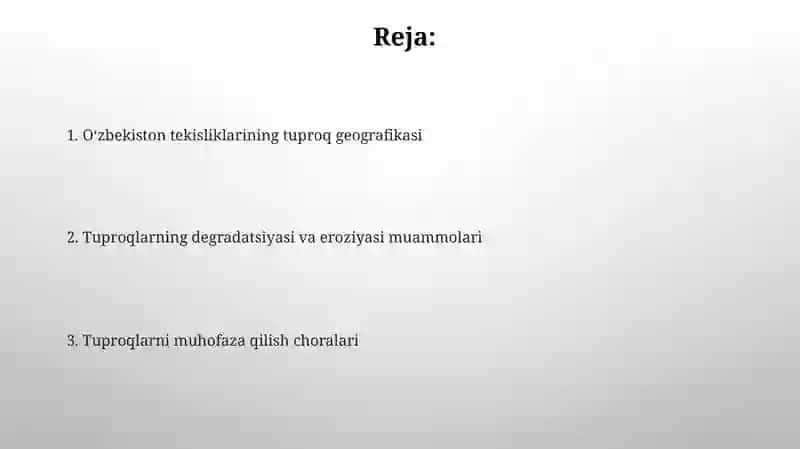 Oʻzbekistonning tekislik mintaqasi tuproqlari geografiyasi va uning muhofaza qilish 2