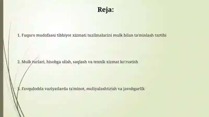 Fuqaro muhofazasi tibbiy xizmatining tuzilmalari va muassasalarini mol-mulklar bilan ta’minlash 2