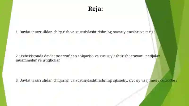 Davlat tasarrufidan chiqarish va xususiylashtirish 2