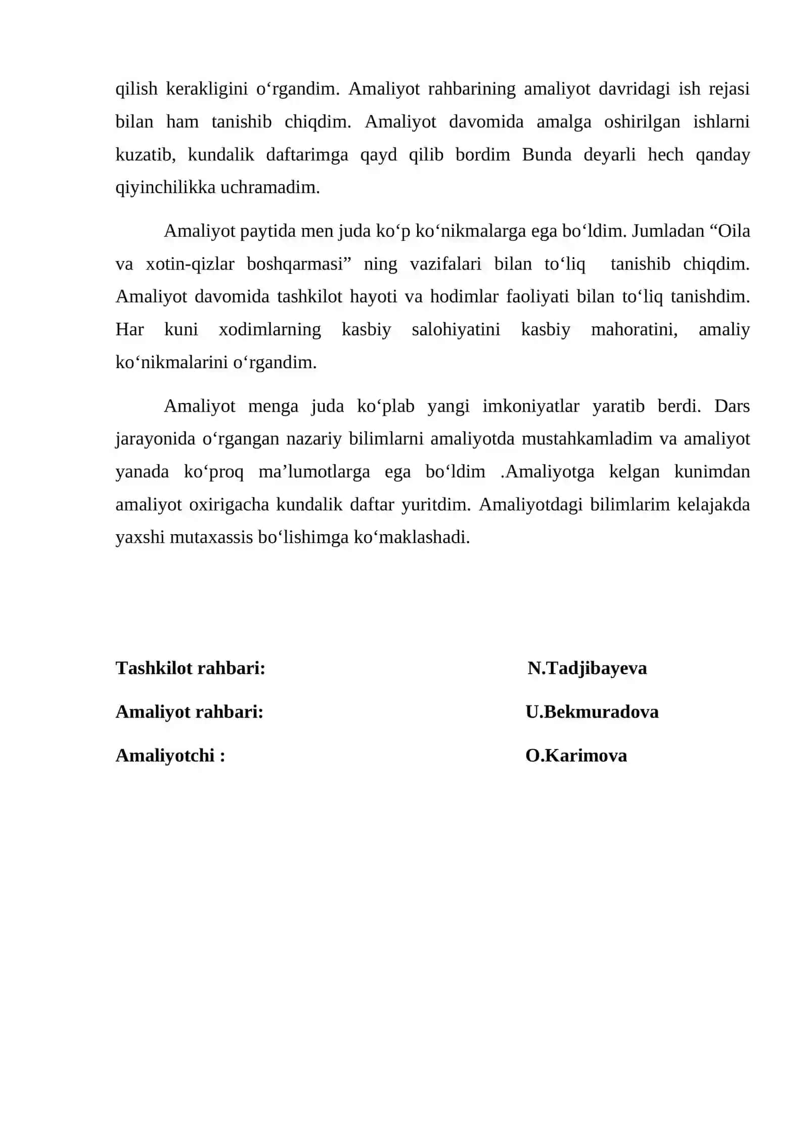 Malakaviy amaliyot maydoni hisoboti 2