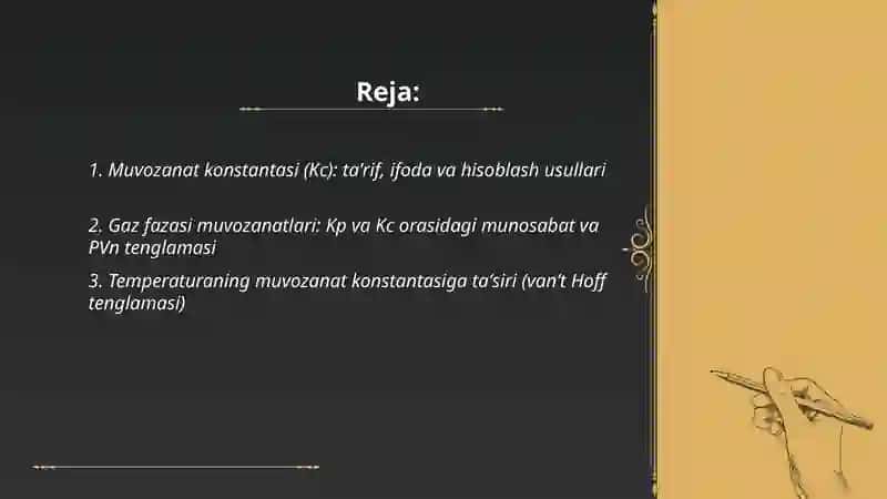 Muvozanat konstantalari va ular orasida bogʻliqlik jarayonlari 2