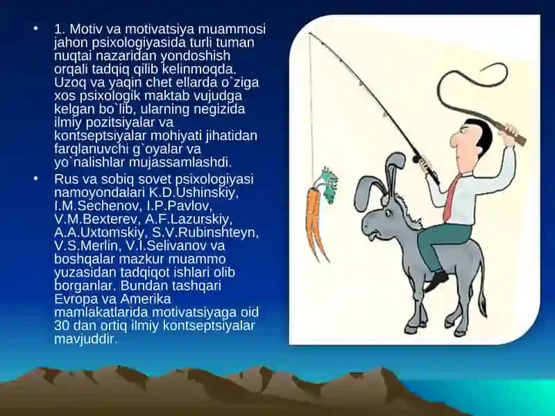 Motivatsiyalar va motivlarning nazariy muammolari taqdimoti 2