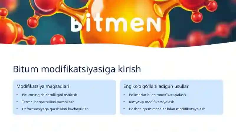 Bitum  tarkibini  gossipol  smolasi  va  polimer  chiqindilari  bilan modifikatsiyalash usulida xossalarini yaxshilash 2
