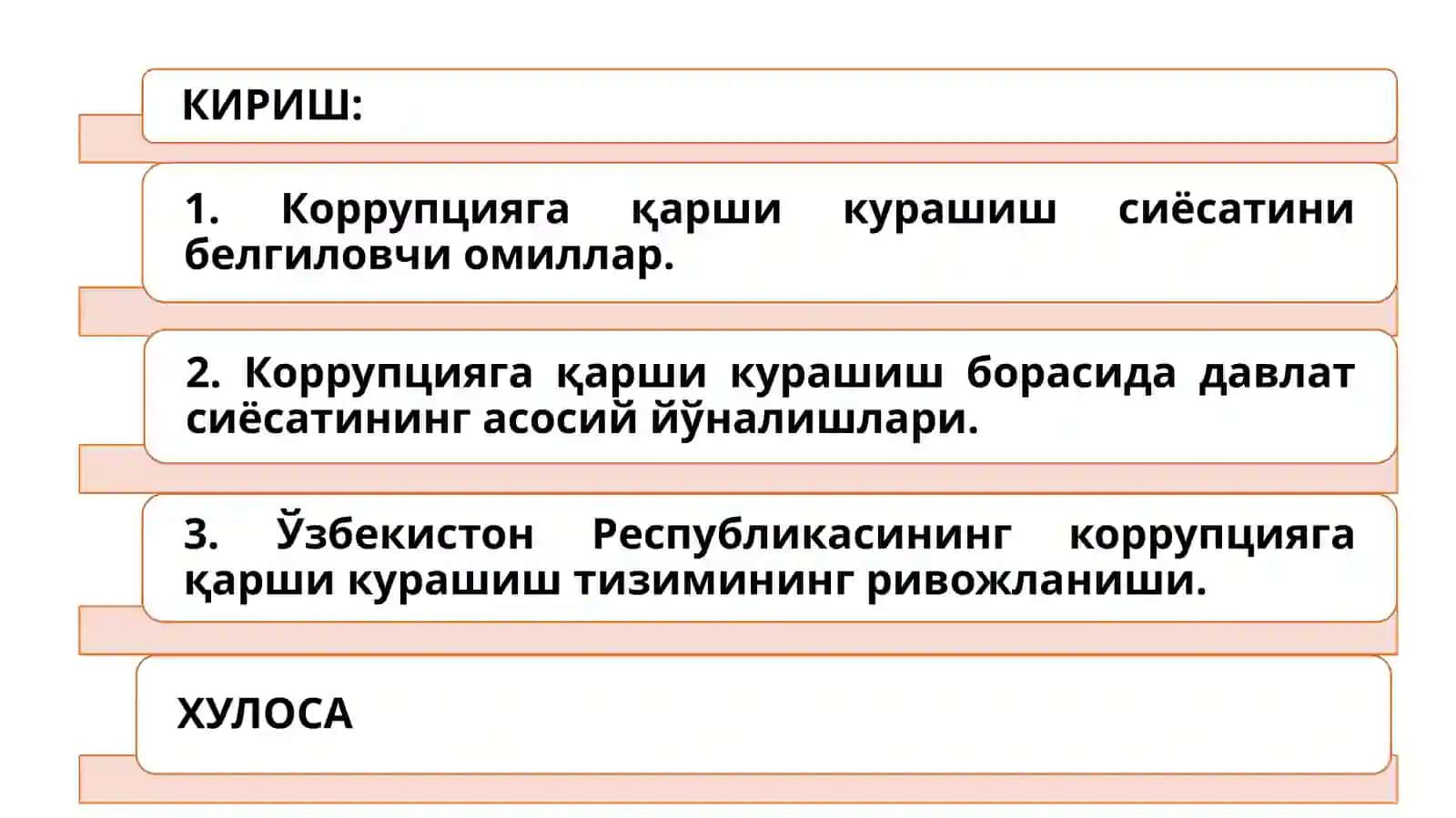 КОРРУПЦИЯГА ҚАРШИ КУРАШИШ СОҲАСИДАГИ ДАВЛАТ СИЁСАТИНИНГ АСОСИЙ ЙЎНАЛИШЛАРИ 2