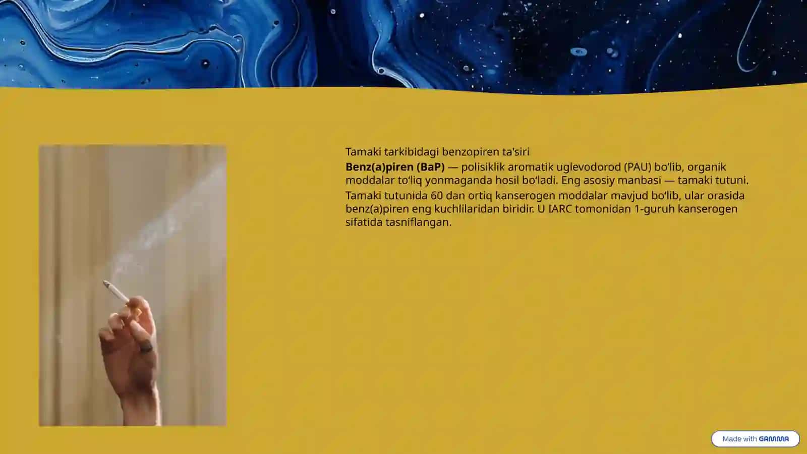 Tamakidagi benz(a)pirenni o‘pkada neoplastik jarayonlar rivojlanishidagi ahamiyati. O‘sma hujayralarning kimyoviy dori vositalariga multirezistentlik. Sitoxrom P450 oqsili polimorfizmi va kimyoviy kanserogenez 2