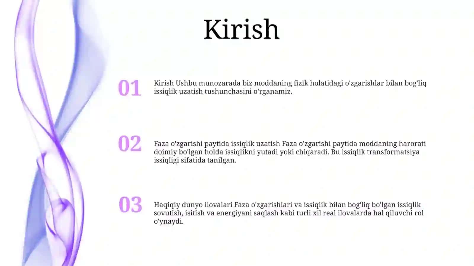 Jismning Agregat Holati O‘Zgarishida Issiqlik Berilishi 2