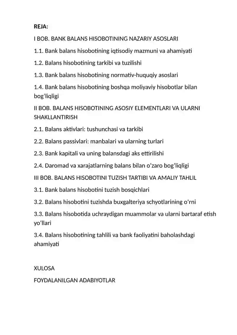 Balans hisobotining mazmuni, tarkibi, uning elementlari va ularni tuzish tartibi. 2