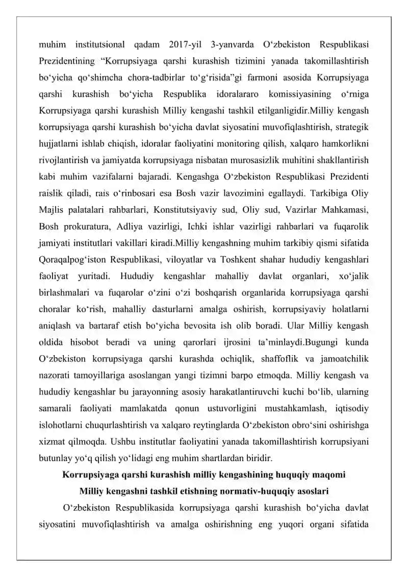 Korrupsiyaga qarshi kurashish Milliy kengashi va uning hududiy kengashlari 2