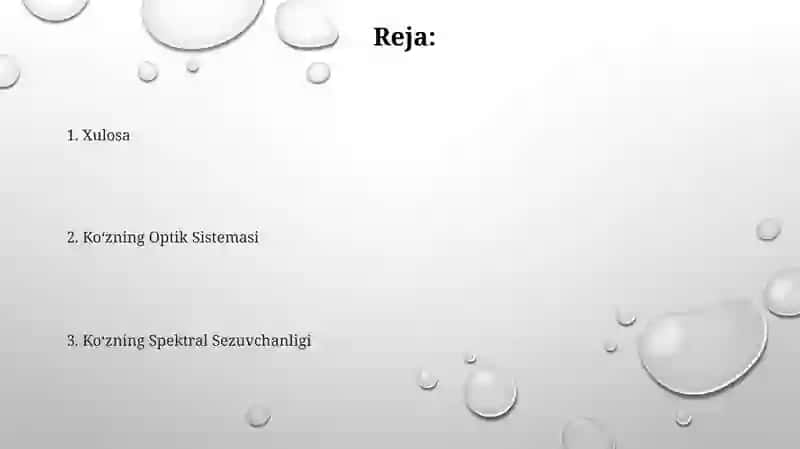 Koʻz optik sistema. Koʻzning spektral sezgirligi 2