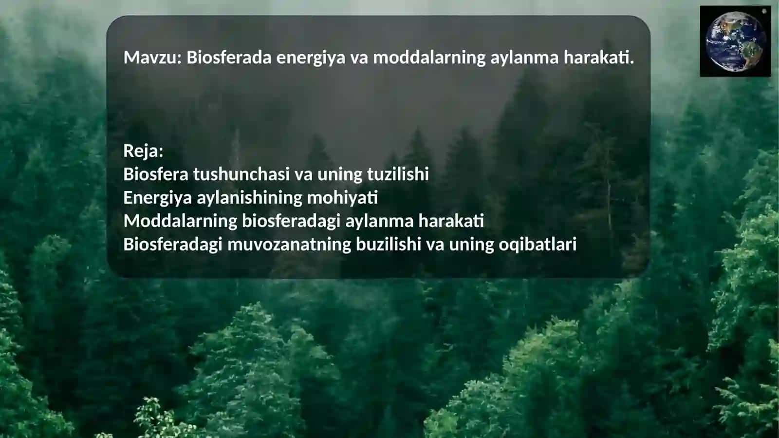Energetika muhandisligi 44-23EO’lmasov Muzaffarxonning Ekalogiyafanidan taqdimot loyihasi 2