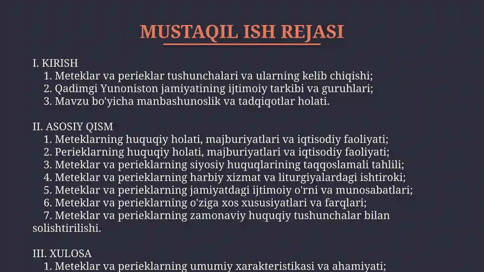 Meteklar, perieklarning huquqlari va jamiyatda tutgan o'rni 2