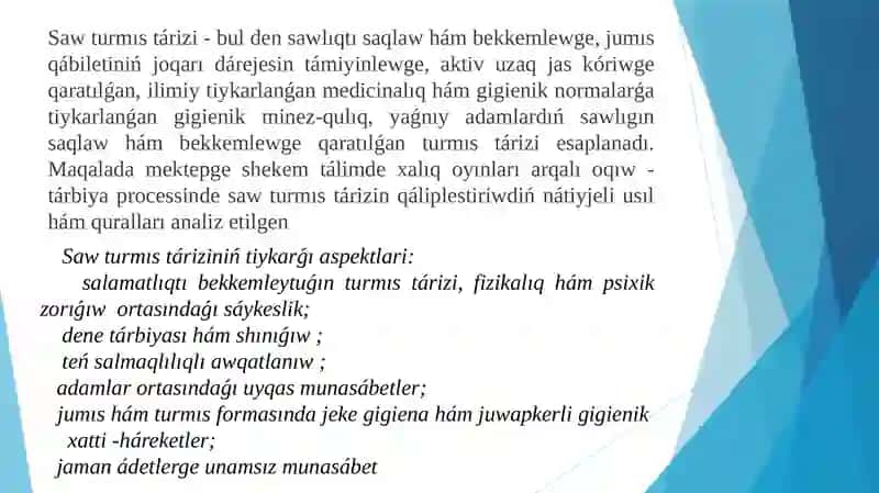 Shańaraqta salamat turmıs tárizin qáliplestiriw 2