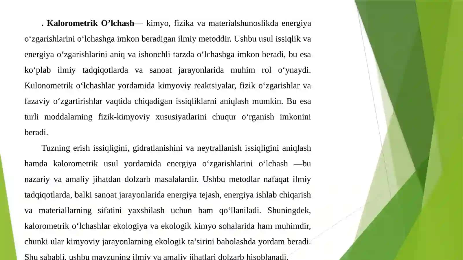 Kalorimetrik o'lchash va uning turlari 2