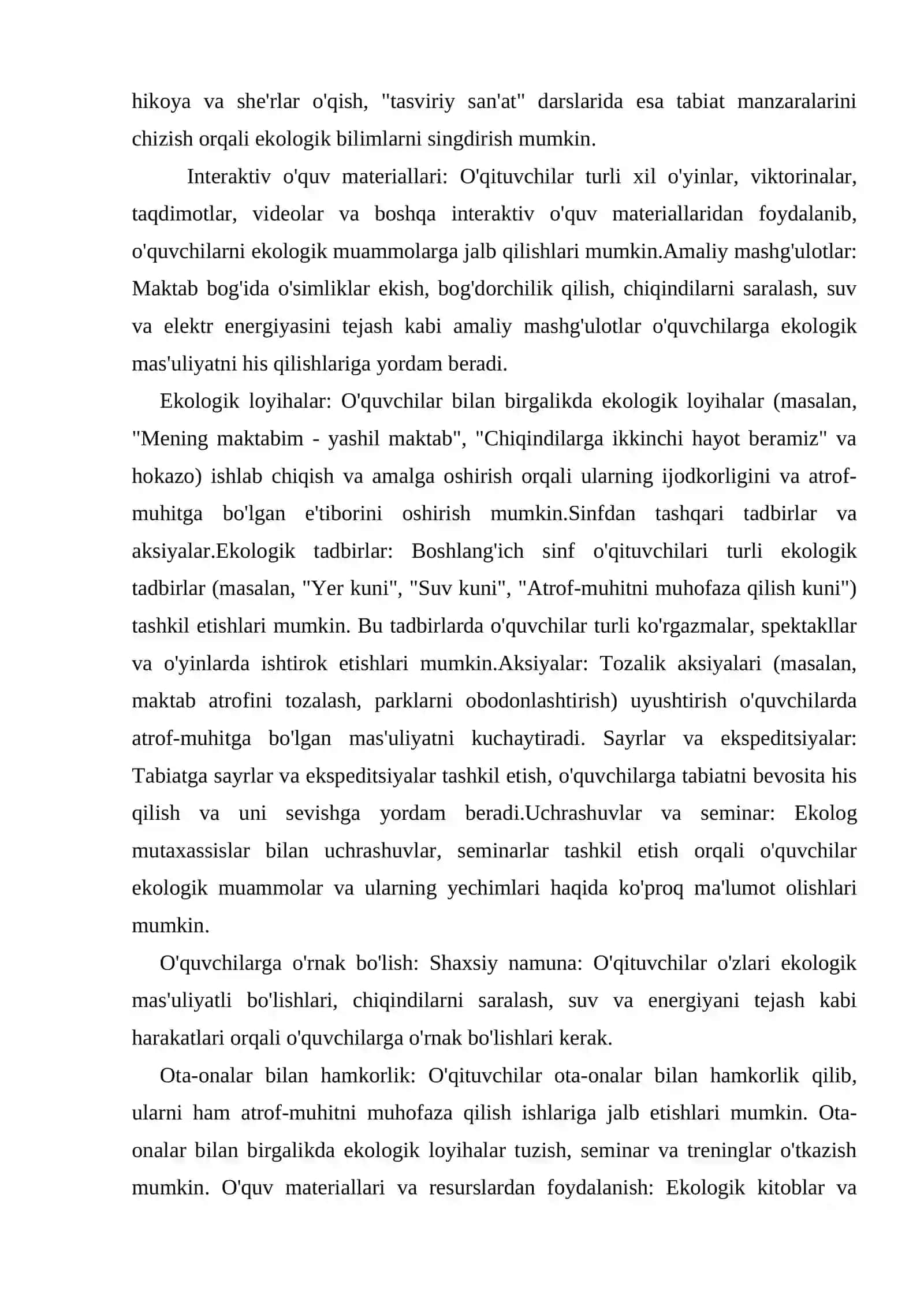 Boshlang`ich sinf o`quvchilarining atrof-muhitni saqlashda faol ishtiroki: Tabiiy fanlar fani orqali ekologik xabardorlikni oshirish 2