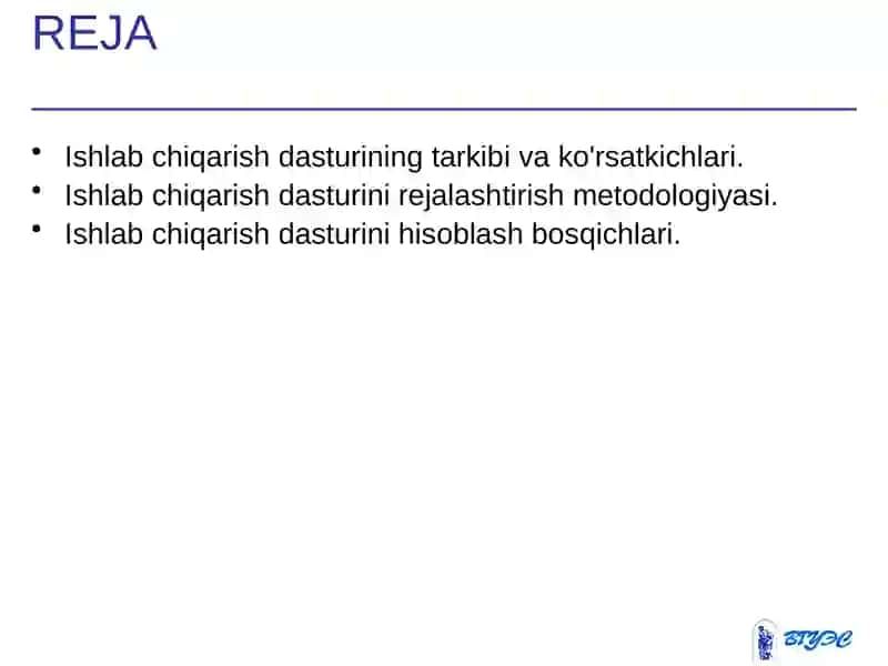 Ishlab chiqarish dasturi 2