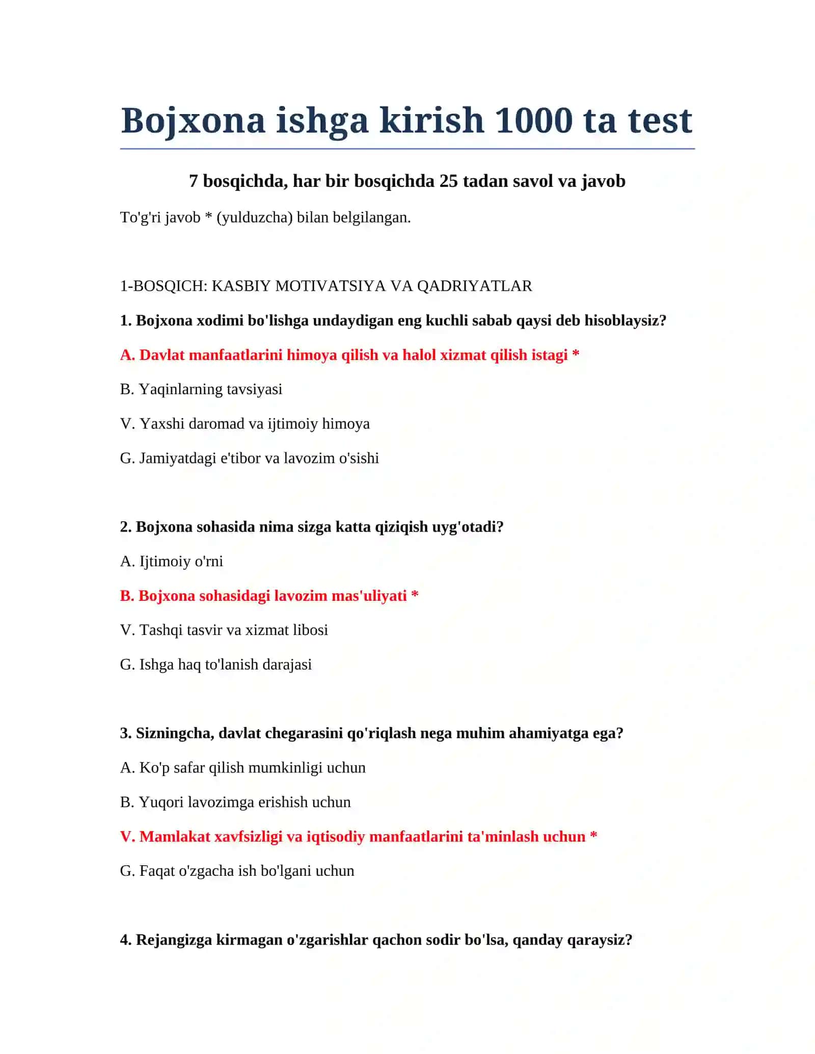 Bojxona ishga kirish 1000 ta test 2
