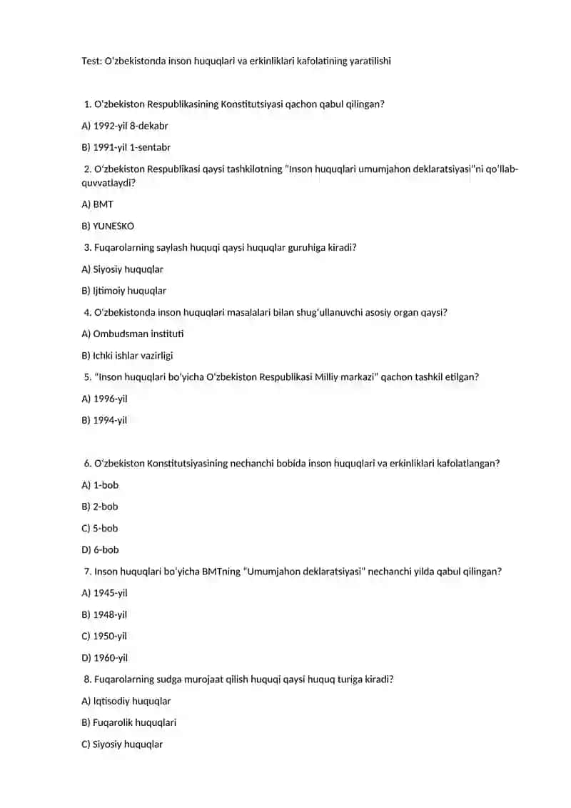 O'zbekistonda inson huquqlari va erkinliklari kafolatining yaratilishi 2