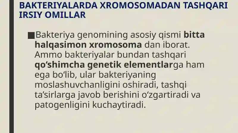 Bakterial irsiyatning xromasomadan tashqari omillari (plazmidlar transpozonlar Is – faktorlar, mo’tadil faglar), tibbiotdagi ahamiyati 2